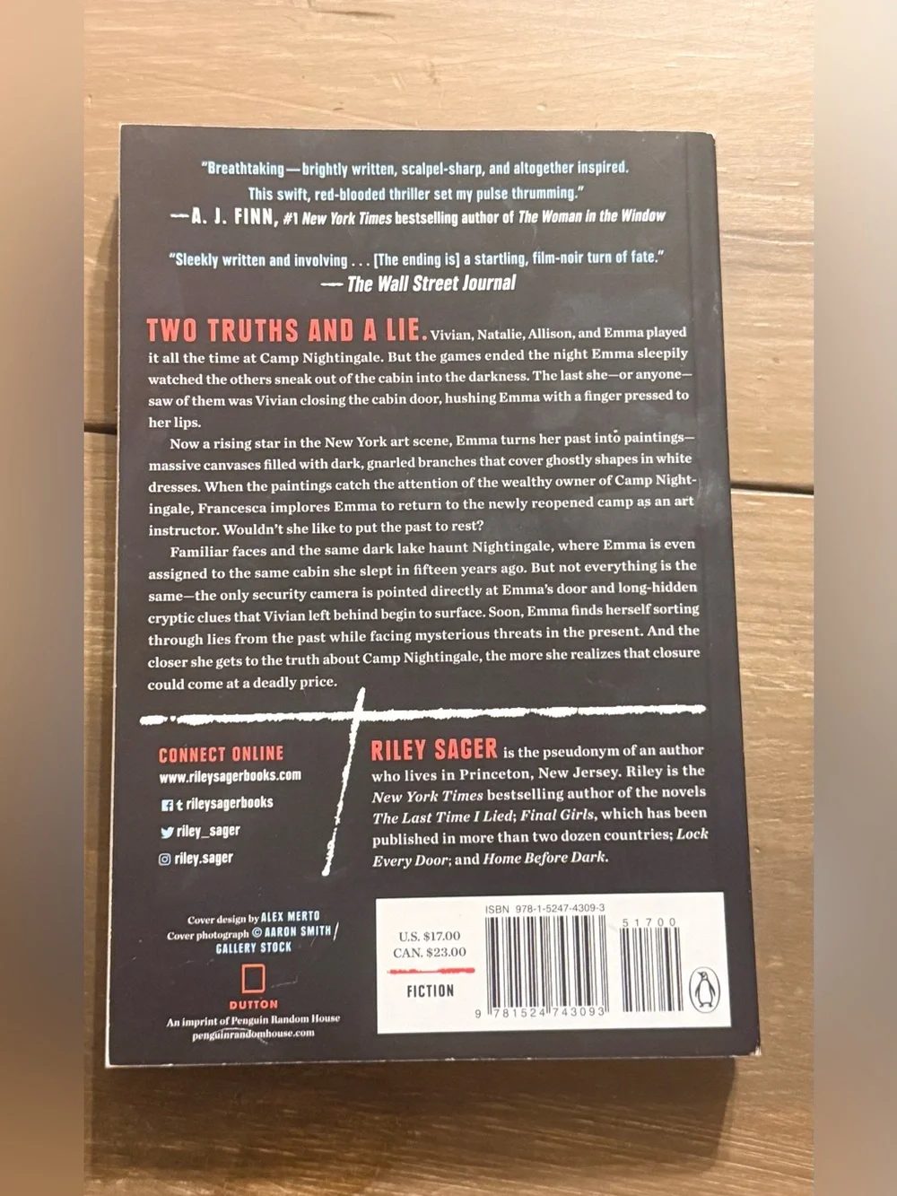 The Last Time I Lied Riley Sager Paperback Psychological Thriller Mystery Novel